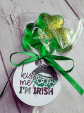 Load image into Gallery viewer, Green Shamrocks with Gold Lollipops - St Patrick&#39;s Day: Tropical Punch Flavor
