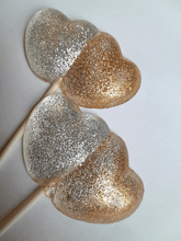 Load image into Gallery viewer, Silver and Gold Double Heart Lollipops - Valentine&#39;s Day: Blue Raspberry
