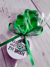 Load image into Gallery viewer, Green Shamrocks Lollipops - St Patrick&#39;s Day: Cotton Candy Flavor
