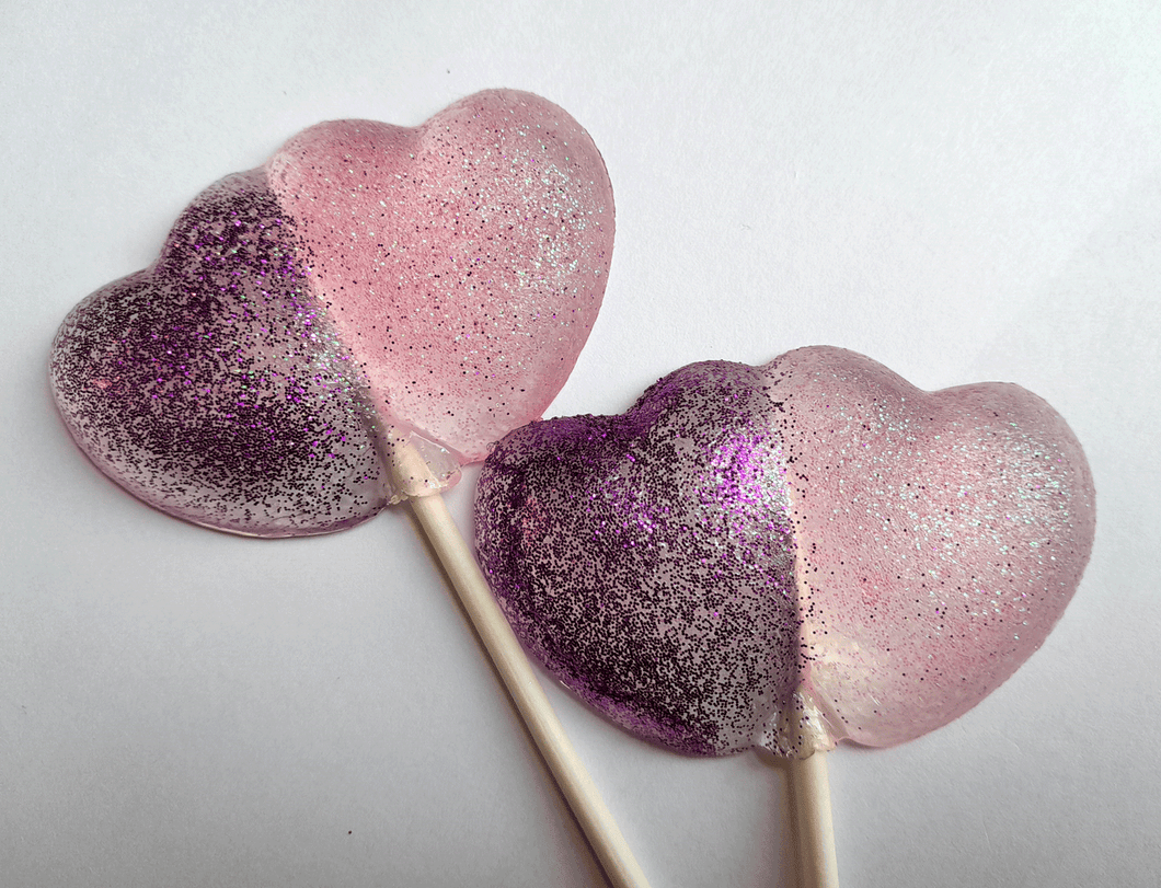 Pink and Purple Double Heart Lollipops - Valentine's Day: Bubble Gum