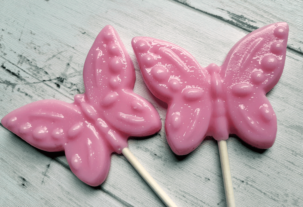 Pastel Butterfly Lollipop: Strawberry Flavor / Pastel Pink