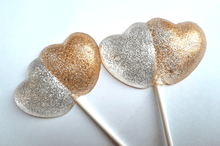Load image into Gallery viewer, Silver and Gold Double Heart Lollipops - Valentine&#39;s Day: Blue Raspberry
