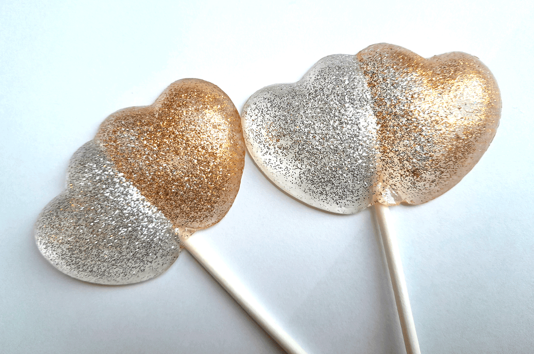 Silver and Gold Double Heart Lollipops - Valentine's Day: Blue Raspberry