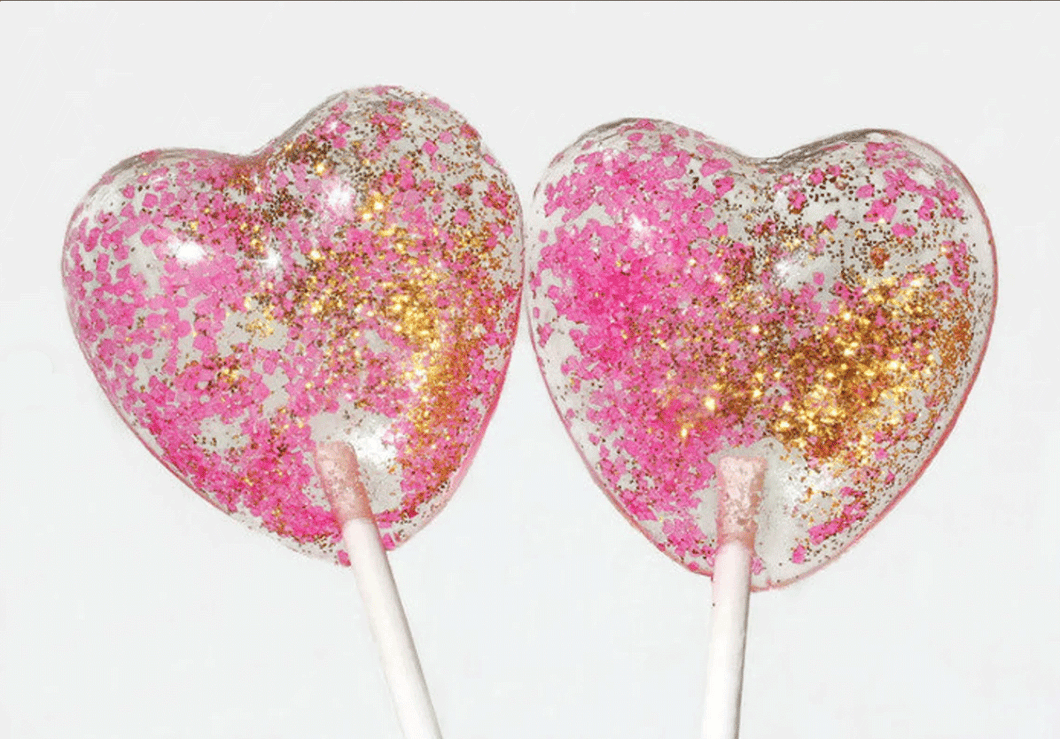 Pink and Gold Heart Lollipop - Valentine's Day: Strawberry Flavor