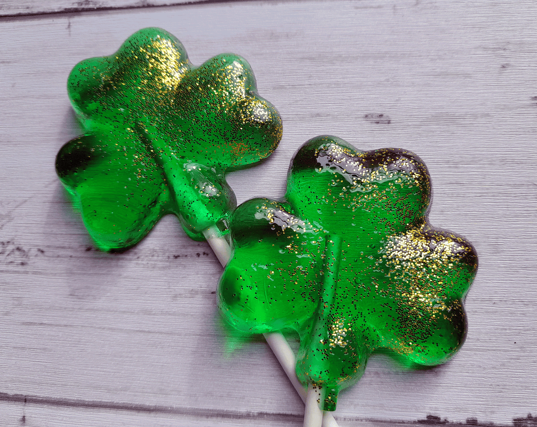 Green Shamrocks with Gold Lollipops - St Patrick's Day: Tropical Punch Flavor