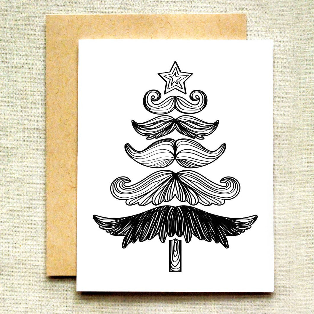 Mustache Christmas Tree Card - Minimalist