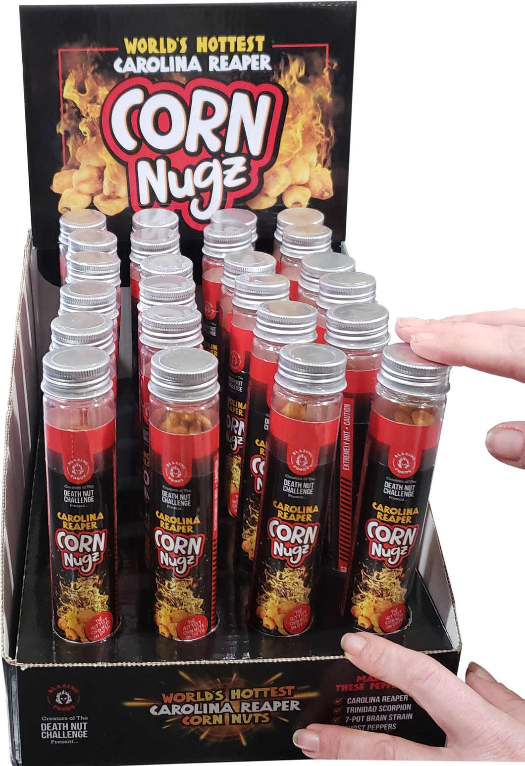 Carolina Reaper Corn Nugz Gift Tube 24 Pack Retail Display